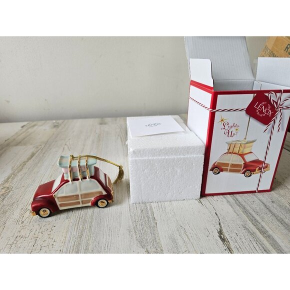 Lenox lit car porcelain skis ornament skier new Xmas tree - Picture 1 of 8